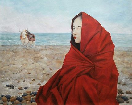 岳志敏 原创油画作品《湖边的祈祷》