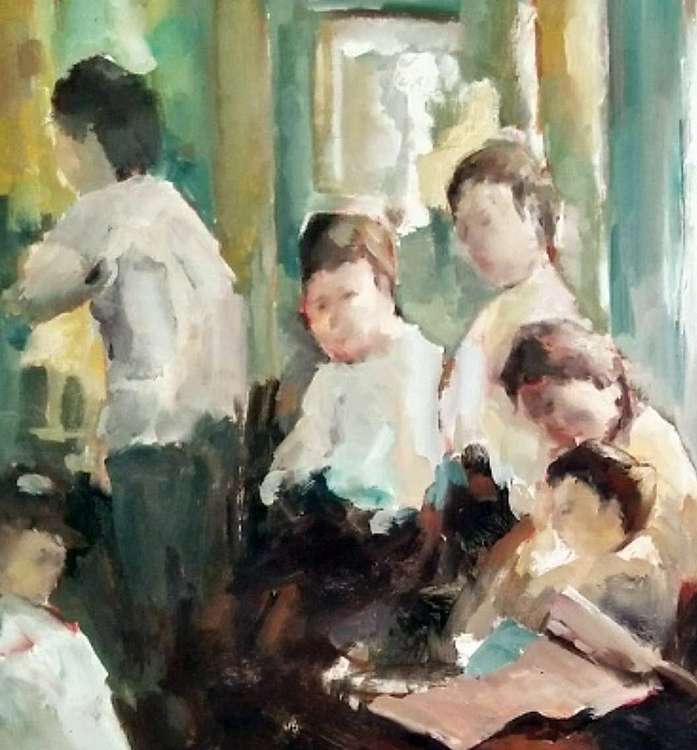 岳志敏 原创油画作品《旧时理发店》