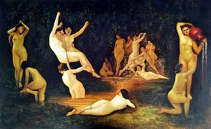 岳志敏 纯手绘油画作品《大师笔下的浴女图》
