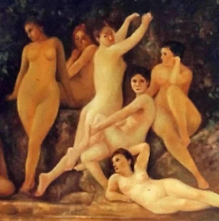 岳志敏 纯手绘油画作品《大师笔下的浴女图》
