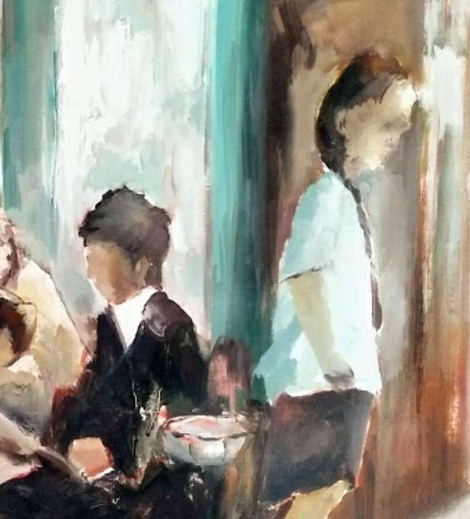 岳志敏 原创油画作品《旧时理发店》