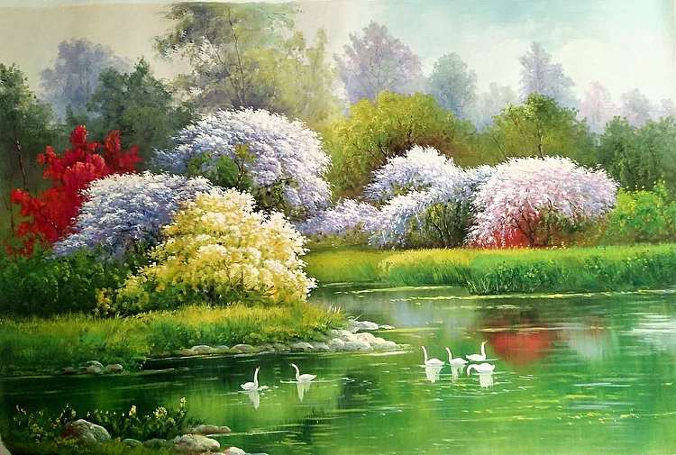 胡冰 纯手绘油画作品《春色满园》