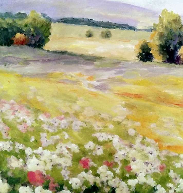 胡冰 纯手绘油画《花田01》