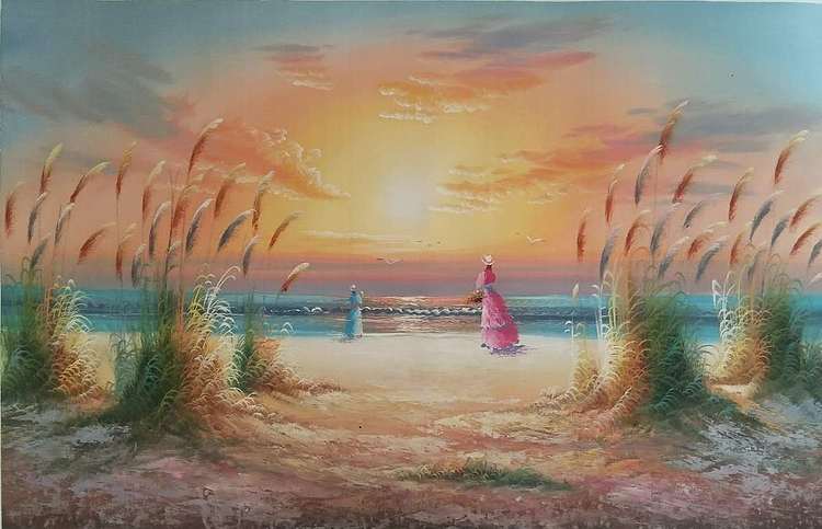 胡冰 纯手绘油画《海01》