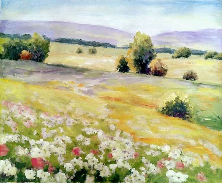胡冰 纯手绘油画《花田01》
