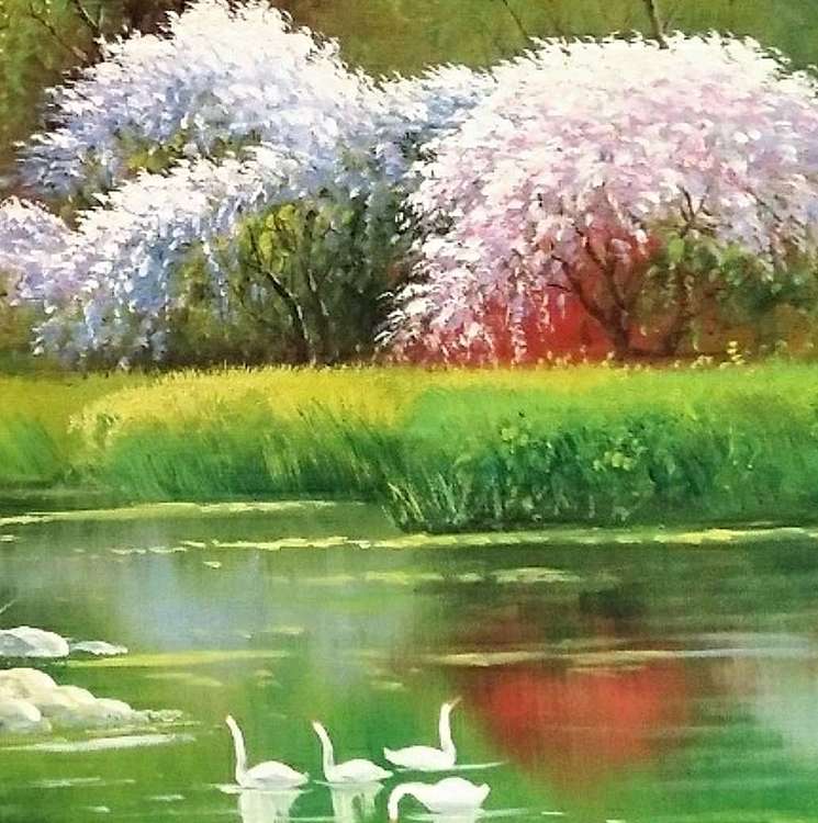 胡冰 纯手绘油画作品《春色满园》