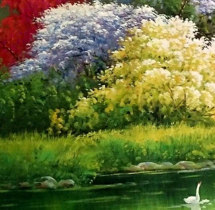 胡冰 纯手绘油画作品《春色满园》