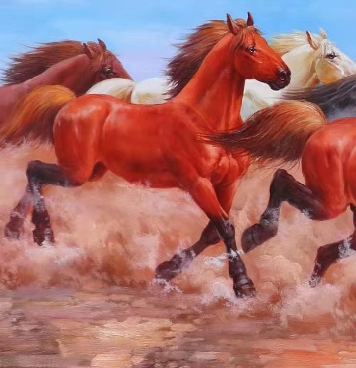 胡冰 纯手绘精品油画《八骏图1》
