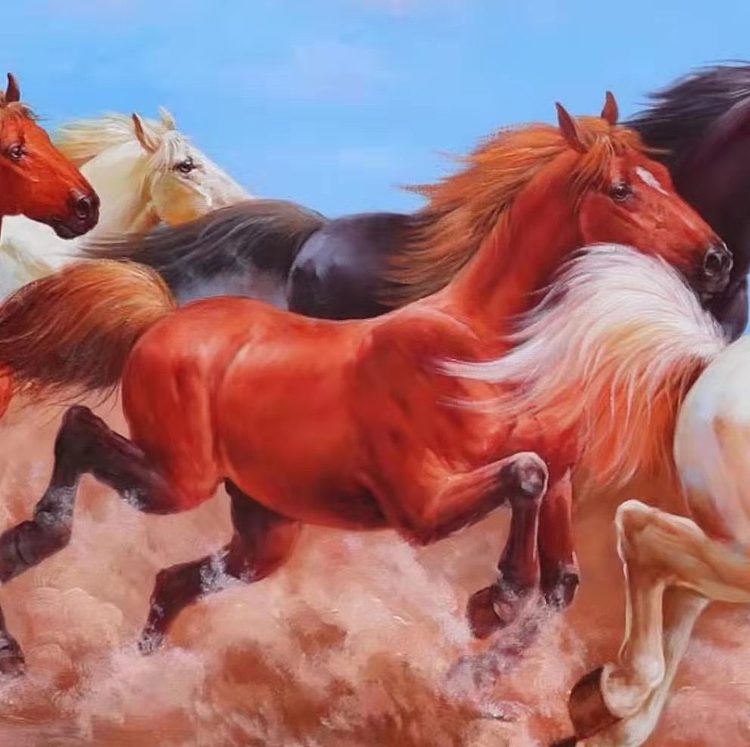 胡冰 纯手绘精品油画《八骏图1》