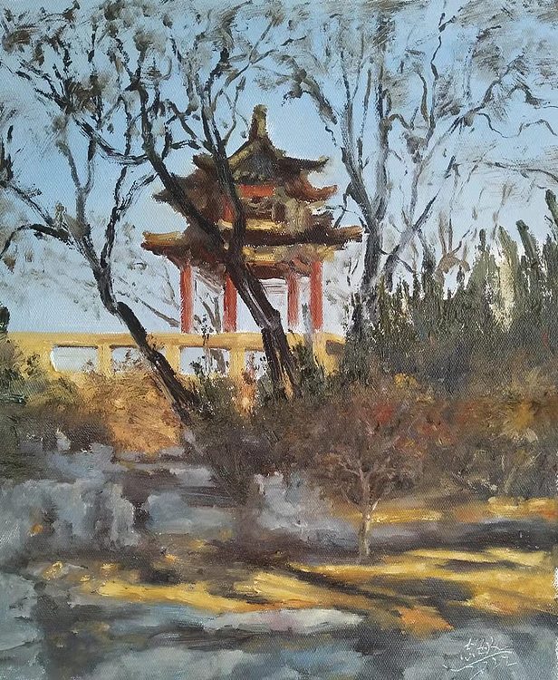 岳志敏 原创精品油画《公园小景》