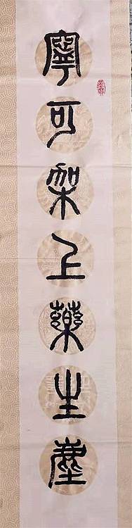 冯孟融人 篆书：对联《宁可架上药生尘、但愿世间人无病》