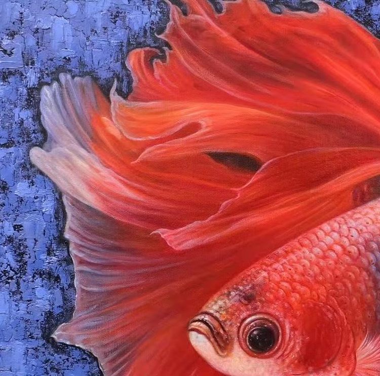 胡冰 纯手绘精品油画《金鱼》