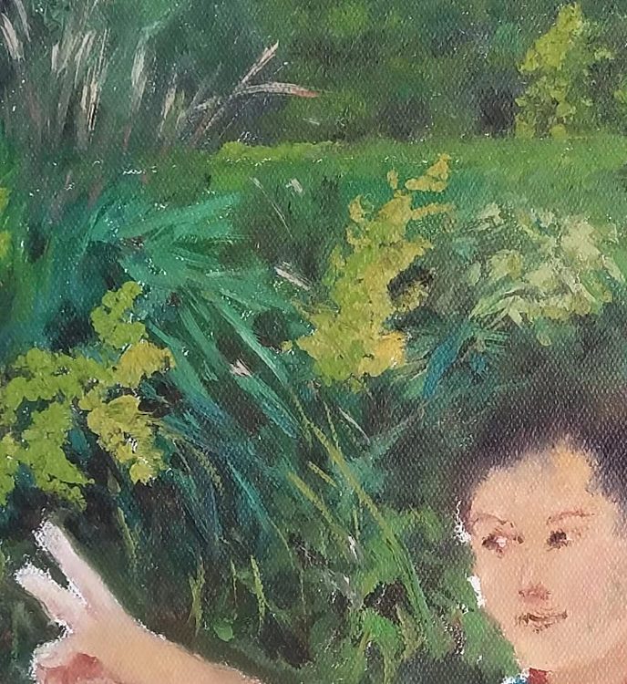 岳志敏 原创精品油画《童年乐趣》