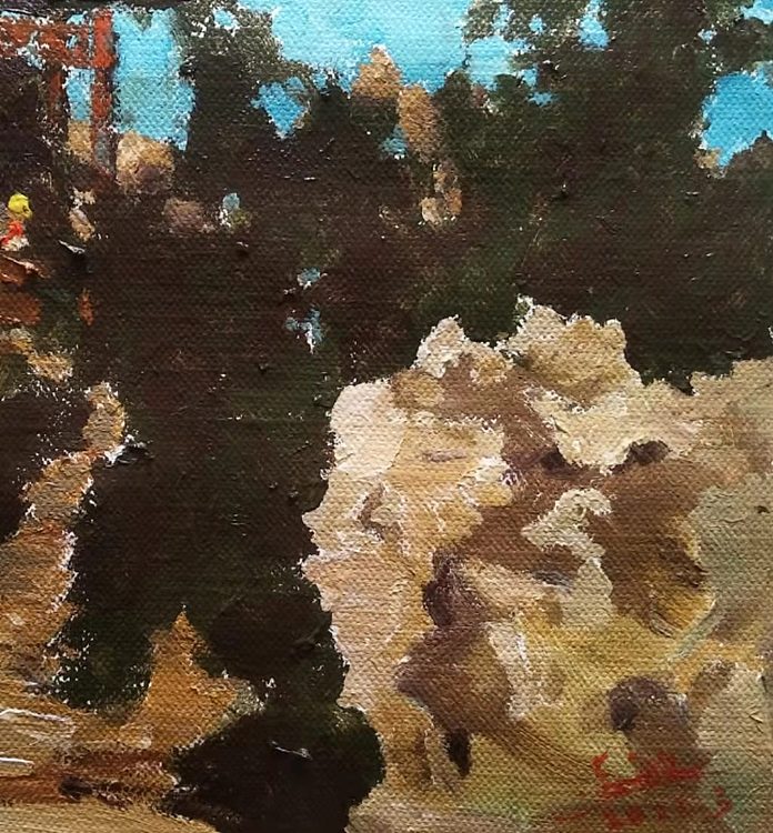 岳志敏 原创精品油画《公园小景》