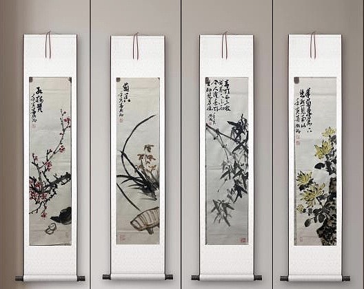 董姬湘 梅兰竹菊四条屏