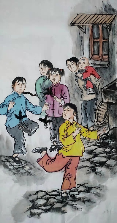 高兴 踢毽子