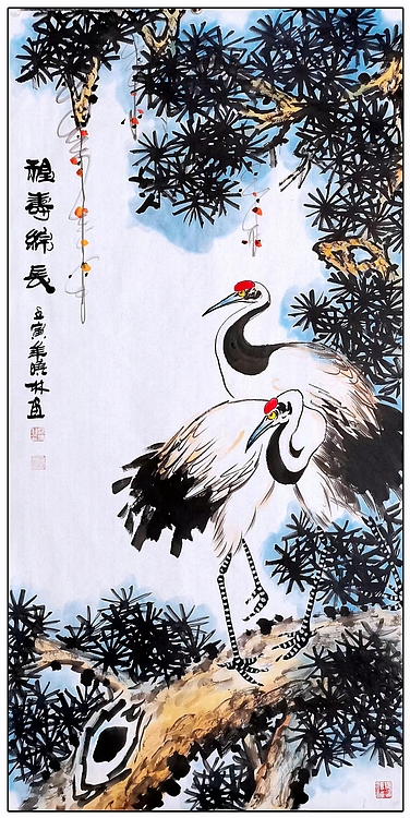 高晓林 （3037）国家一级美术师，江苏省美协会员从福寿绵长》