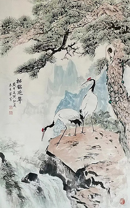 秦广宁 国画，松鹤延年