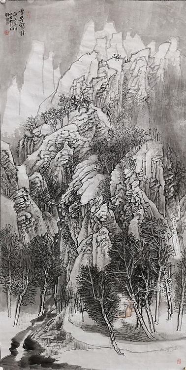 中美协会员 刘大力 山水画作品 雪景寒林