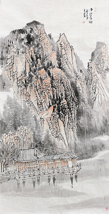 中美协会员 刘大力 山水画作品 水岸清韵