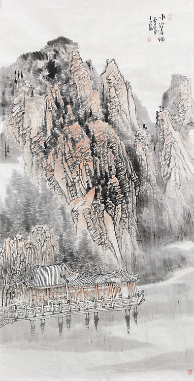 中美协会员 刘大力 山水画作品 水岸清韵