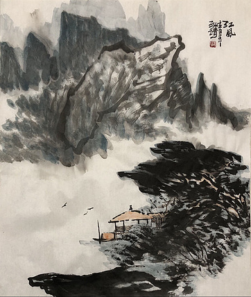 中国书画收藏家协会会员 泓靖 江风图