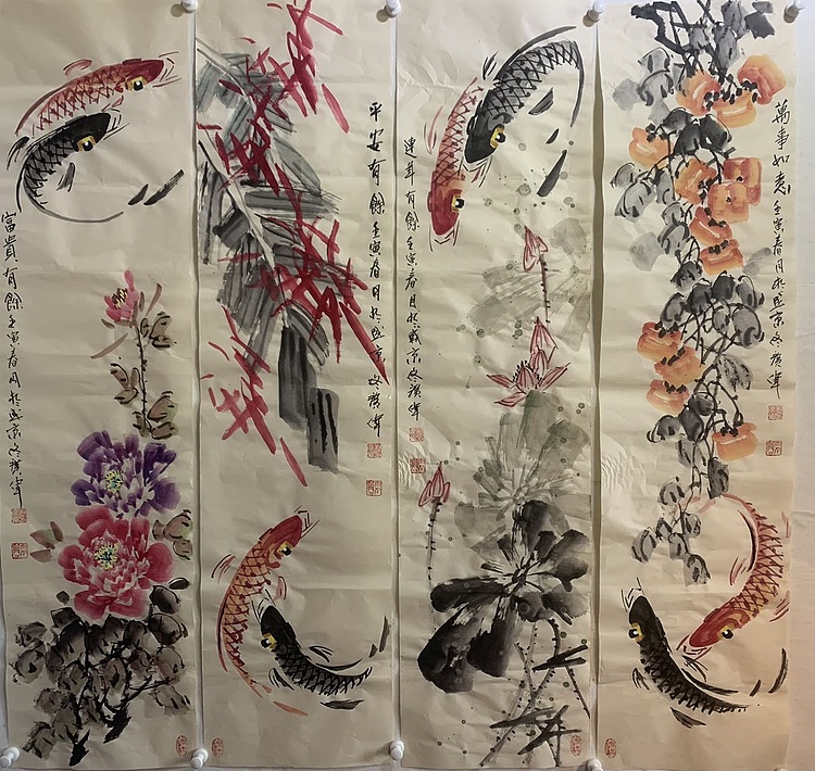 佟广伟 〈有余四条屏〉省市美协会员，张大千第四代弟子