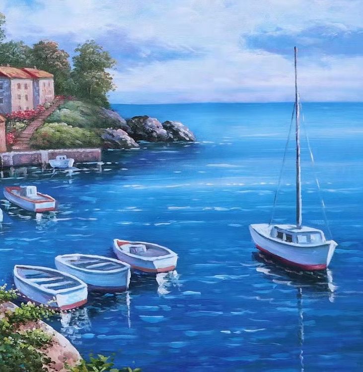 胡冰 纯手绘精品油画《地中海风景》