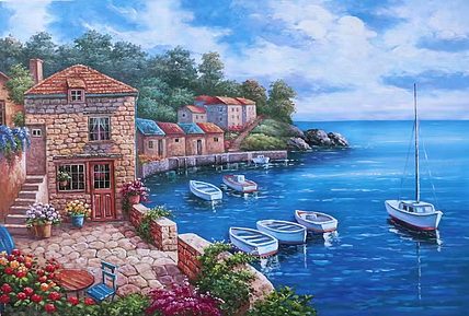 胡冰 纯手绘精品油画《地中海风景》