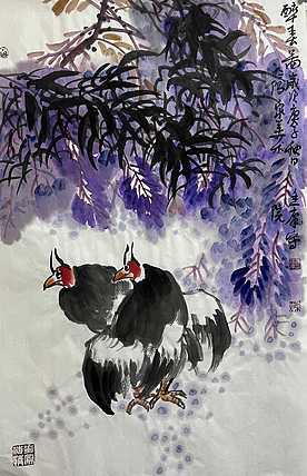 山西省美协理事 阳泉市美协副主席 贾廷庠 中国画作品 花鸟画 醉春图