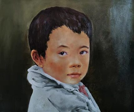 胡冰 纯手绘精品油画《小男孩》