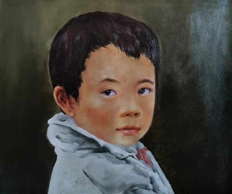胡冰 纯手绘精品油画《小男孩》