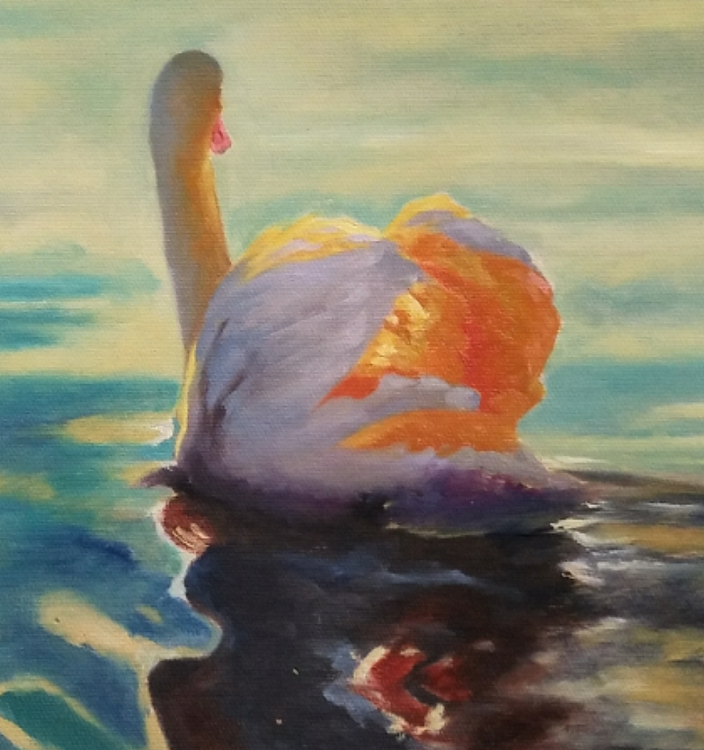 胡冰 纯手绘精品油画《天鹅》