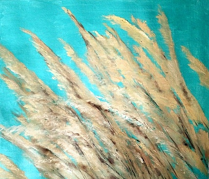 胡冰 纯手绘精品油画《芦苇》