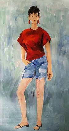 胡冰 纯手绘精品油画《女郎》