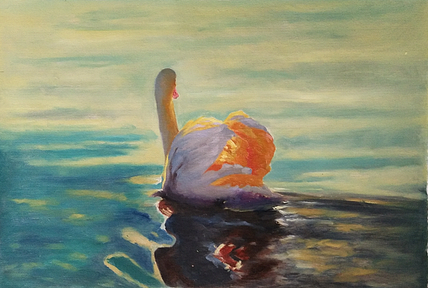 胡冰 纯手绘精品油画《天鹅》