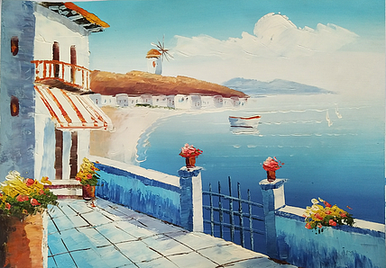 胡冰 纯手绘精品油画《地中海风景》