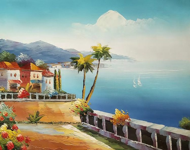 胡冰 纯手绘精品油画《地中海风景》