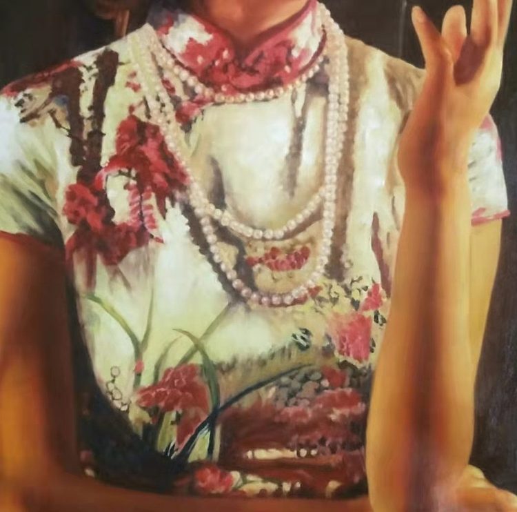胡冰 纯手绘精品油画《酒吧女郎》