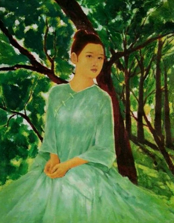 胡冰 纯手绘精品油画《绿茵》