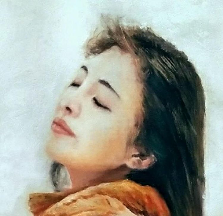 胡冰 纯手绘精品油画《微风拂面》
