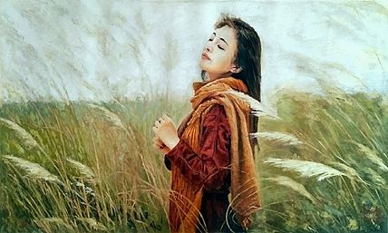 胡冰 纯手绘精品油画《微风拂面》