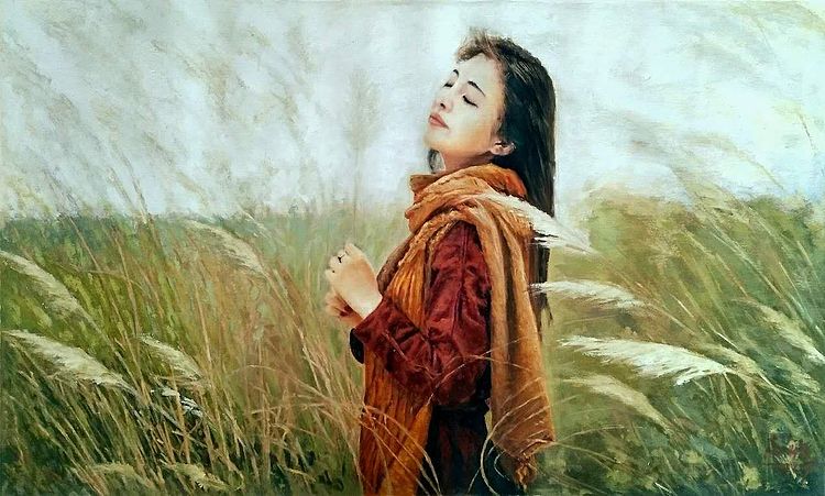 胡冰 纯手绘精品油画《微风拂面》