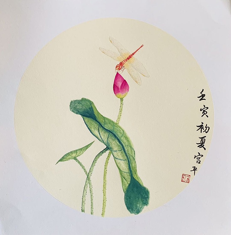 宫平 荷塘清趣，小荷才露尖尖角，早有蜻蜓立上头