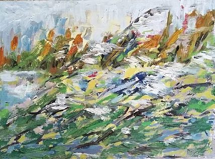 胡冰 纯手绘精品油画《风中的芦苇》