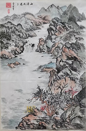 空靈 中华海峡国画研究会常务理事 特聘职业书画家 胡强 山清水潺潺