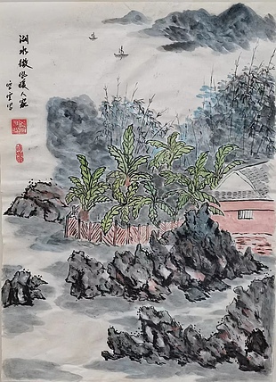 空靈 中华海峡国画研究会常务理事 特聘职业书画家 湖水微风暖人家