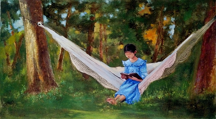 胡冰 纯手绘精品油画《读》