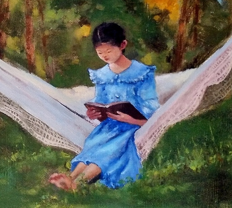 胡冰 纯手绘精品油画《读》