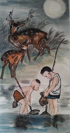 高兴 捉鱼虾